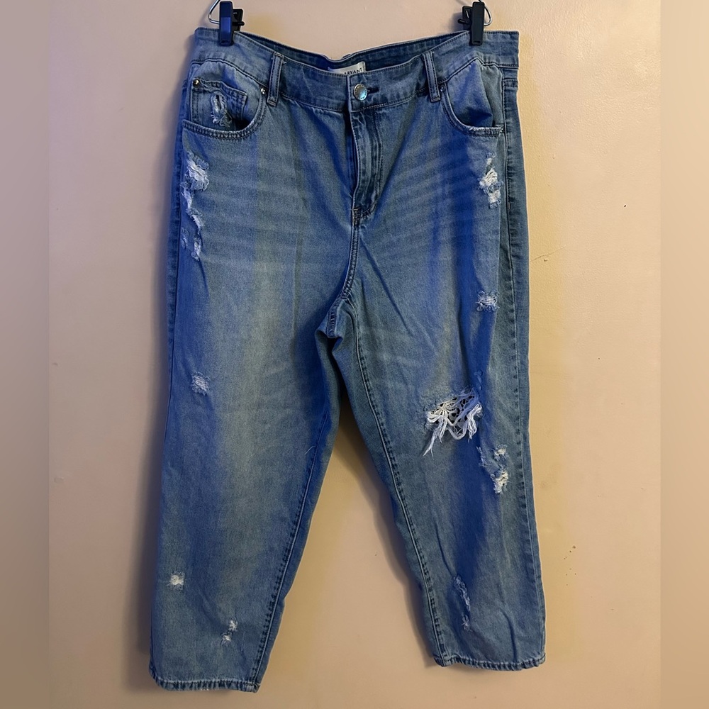 Lane Bryant Blue Boyfriend Jeans Distressed Design